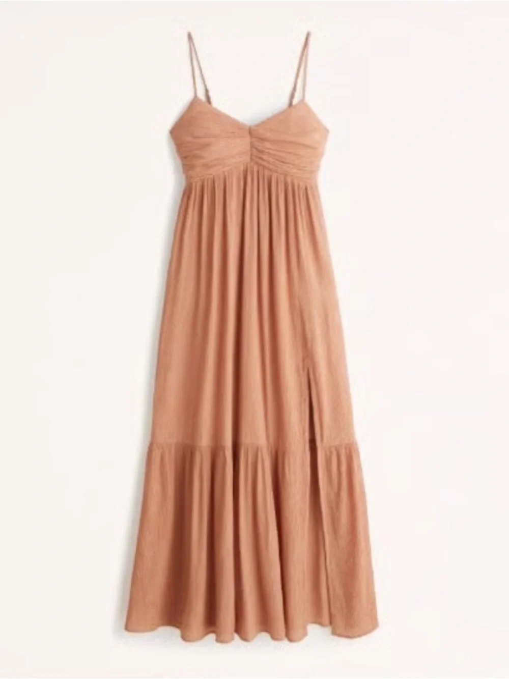 A&F | Salmon Ruched Crinkle Maxi Dress